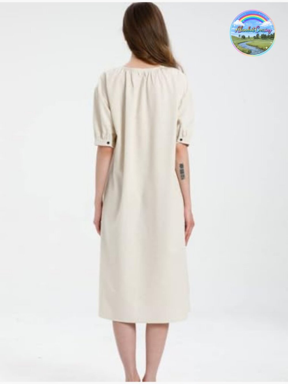 Cotton Linen Short Sleeve Midi Dress with Pockets - Picture 4 of 5